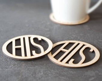 His and His Wooden Coasters - Drinks Coasters - Gay Couples Gift - Housewarming Gift - Gay Wedding Gift - Anniversary Gift - Gift for Him