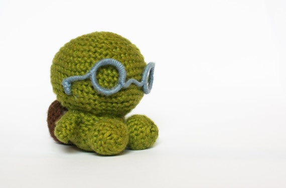 turtle nerdy crochet 3 x 2.75"  - cute amigurumi sea creature toy - baby toy or decor - baby shower gift