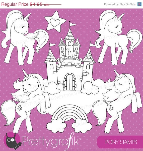 80% OFF SALE pony digital stamp commercial use, vector graphics, digital stamp, digital images, unicorn, fairytale - DS514 Il_570xn