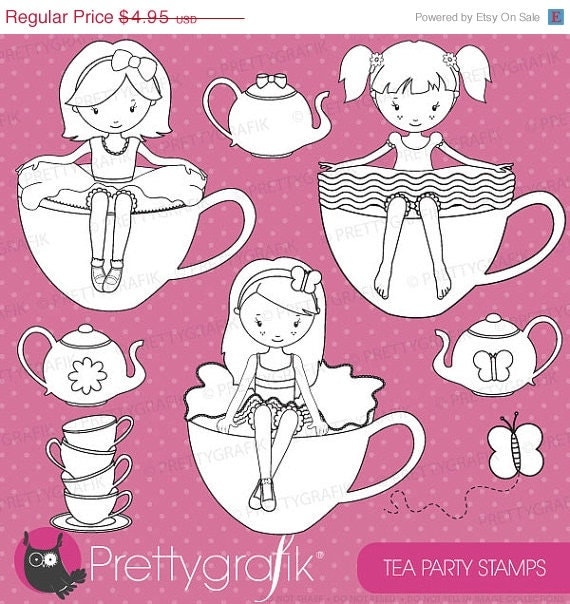 80% OFF SALE tea girls digital stamp commercial use, vector graphics, digital stamp, digital images - DS515 Il_570xn