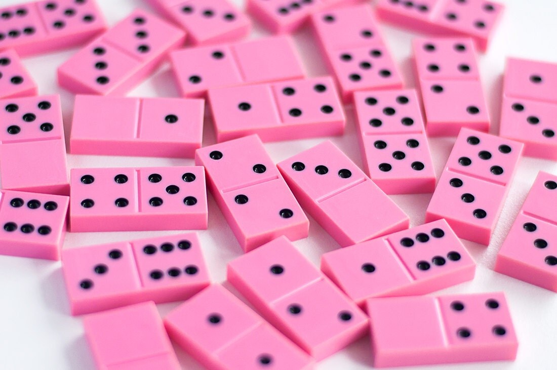 Vintage PINK dominoes set plastic made in Soviet Union