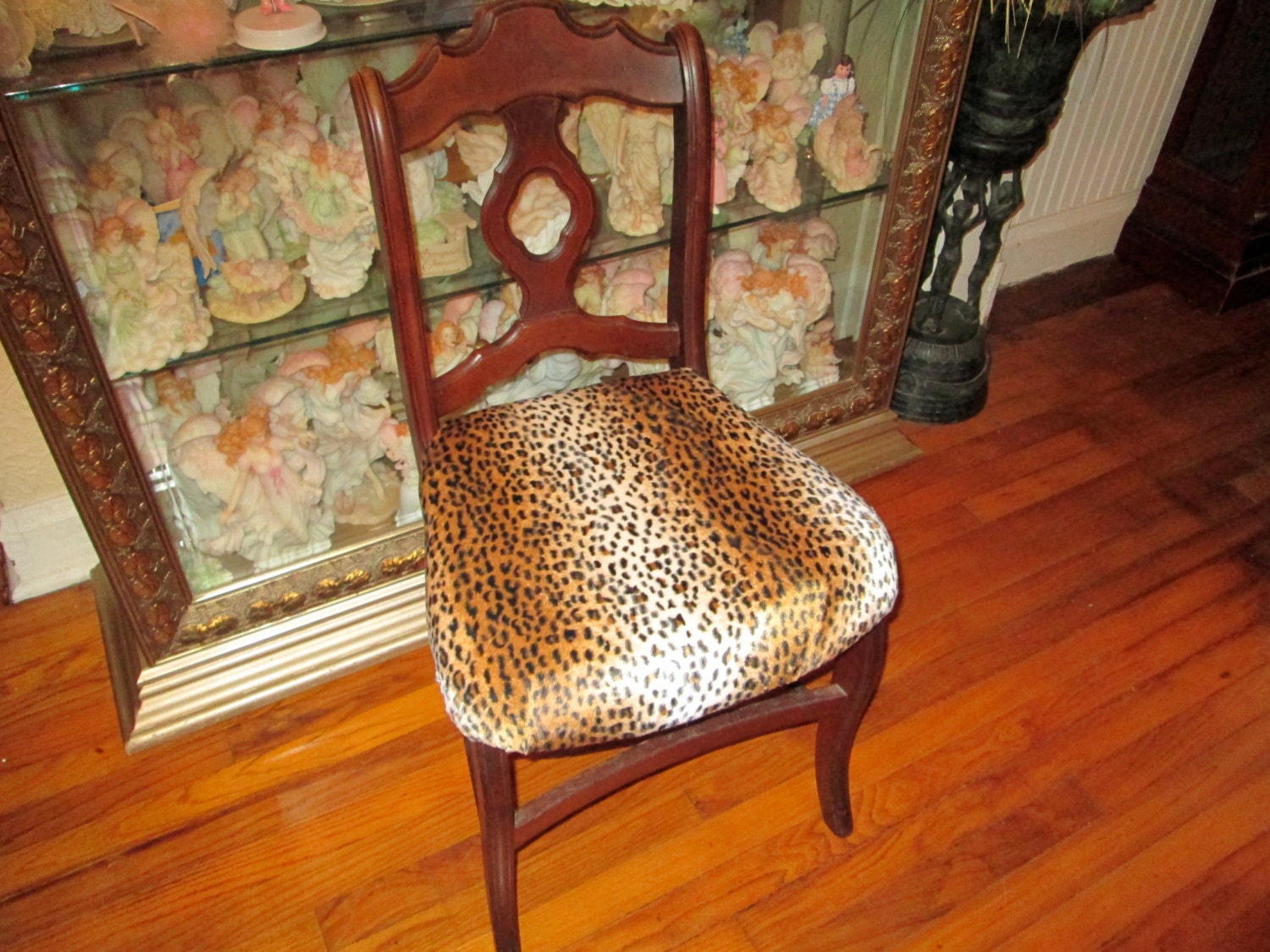 Vintage Vanity/desk chair with leopard fabric Haute Juice