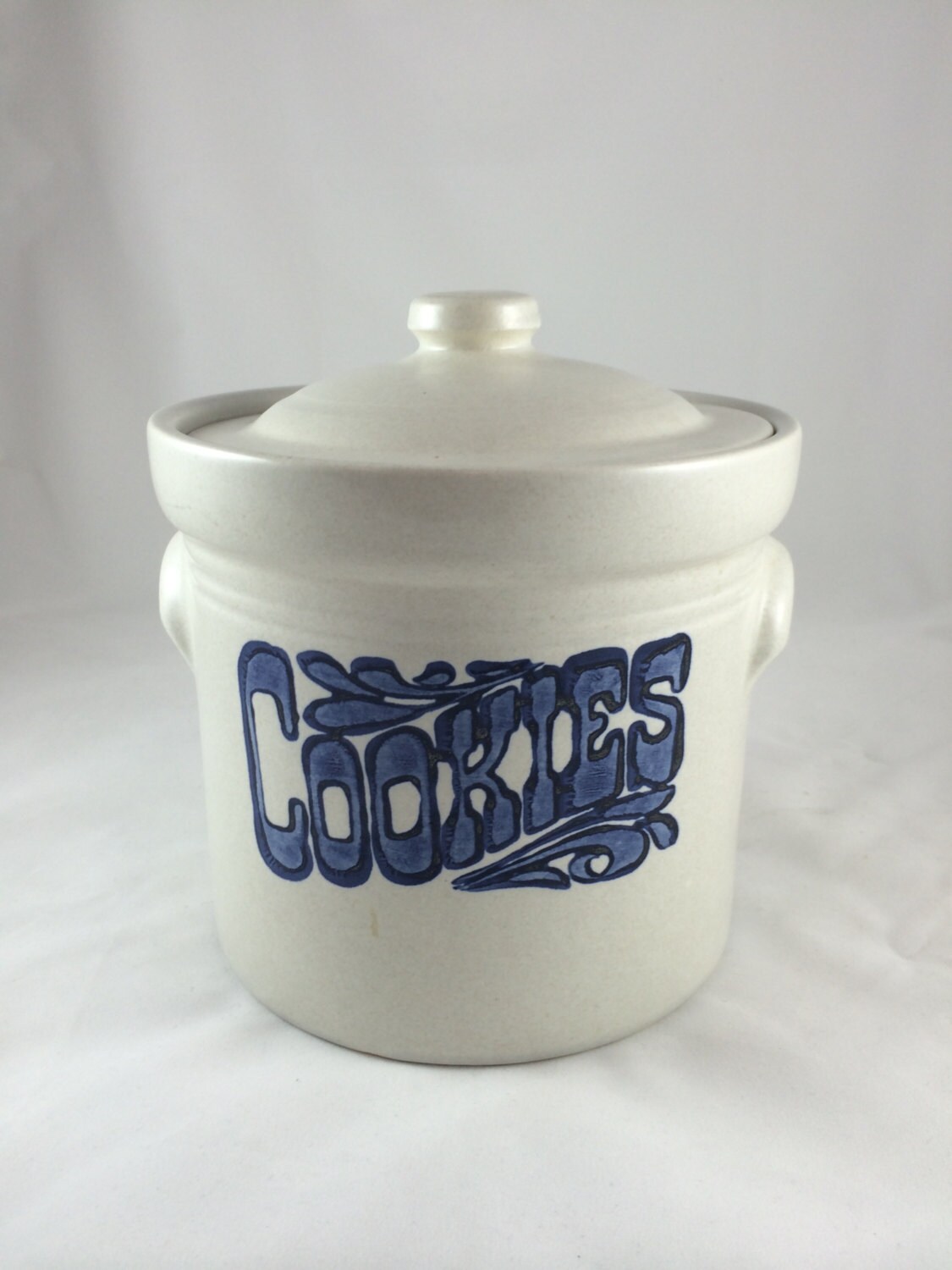 Vintage Cookie Jar w/ Blue Logo by BettyandRio on Etsy