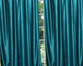 Teal Blue Drapes Panel Single Sari Curtain-Bedroom Decor Indian Sheer