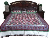 Handloom Cotton Bedding Bedspreads Hand block Printed Bed Cover-2 Pillow Cover picnic throw tapestry