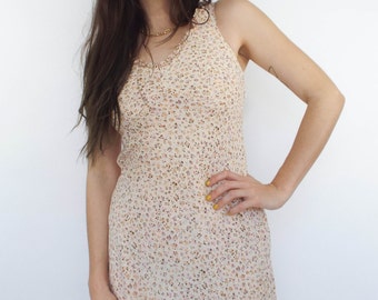 Vintage 90s Yellow Floral Print Mini Dress