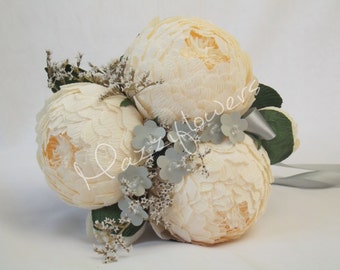 Bridal bouquet,paper flower,bridesmaids bouquet,wedding bouquet,paper flower bouquet,paper flower peony,peonies cream,bridal flower,bouquet