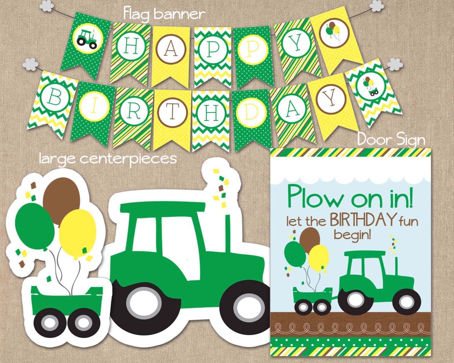 Tractor Birthday Party PACK Printable Invitations Banner