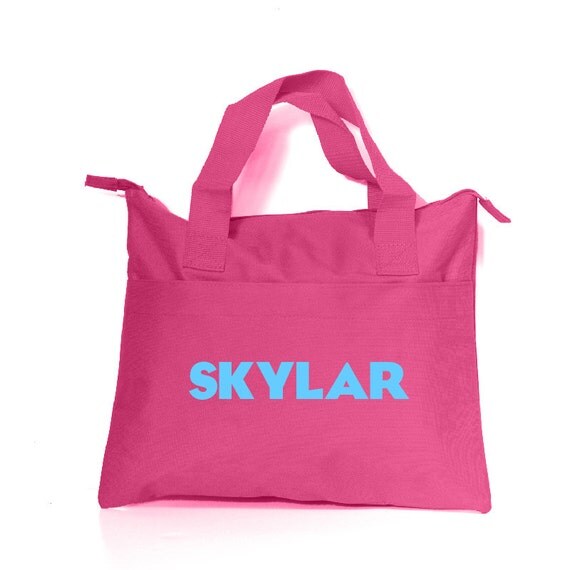Personalized Kids Tote Bag Hot Pink Canvas White Initial
