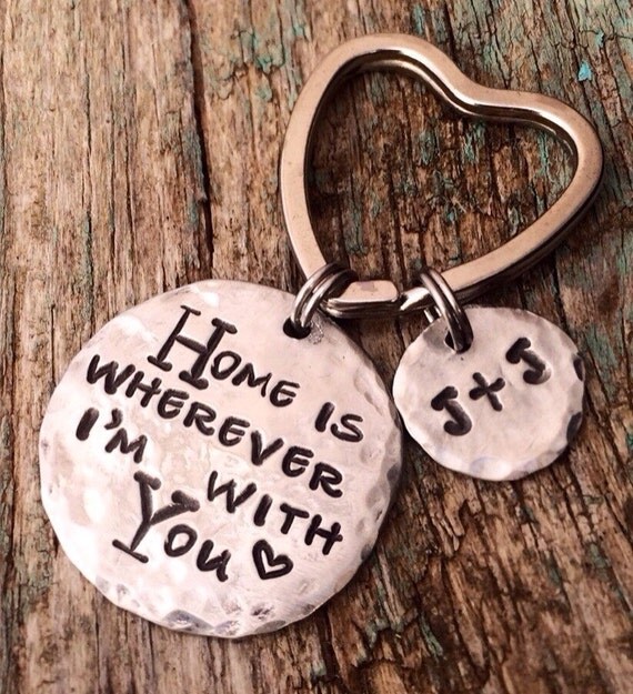Items similar to Home is wherever I'm with you, Hammered recycled pewter keychain, eco friendly
