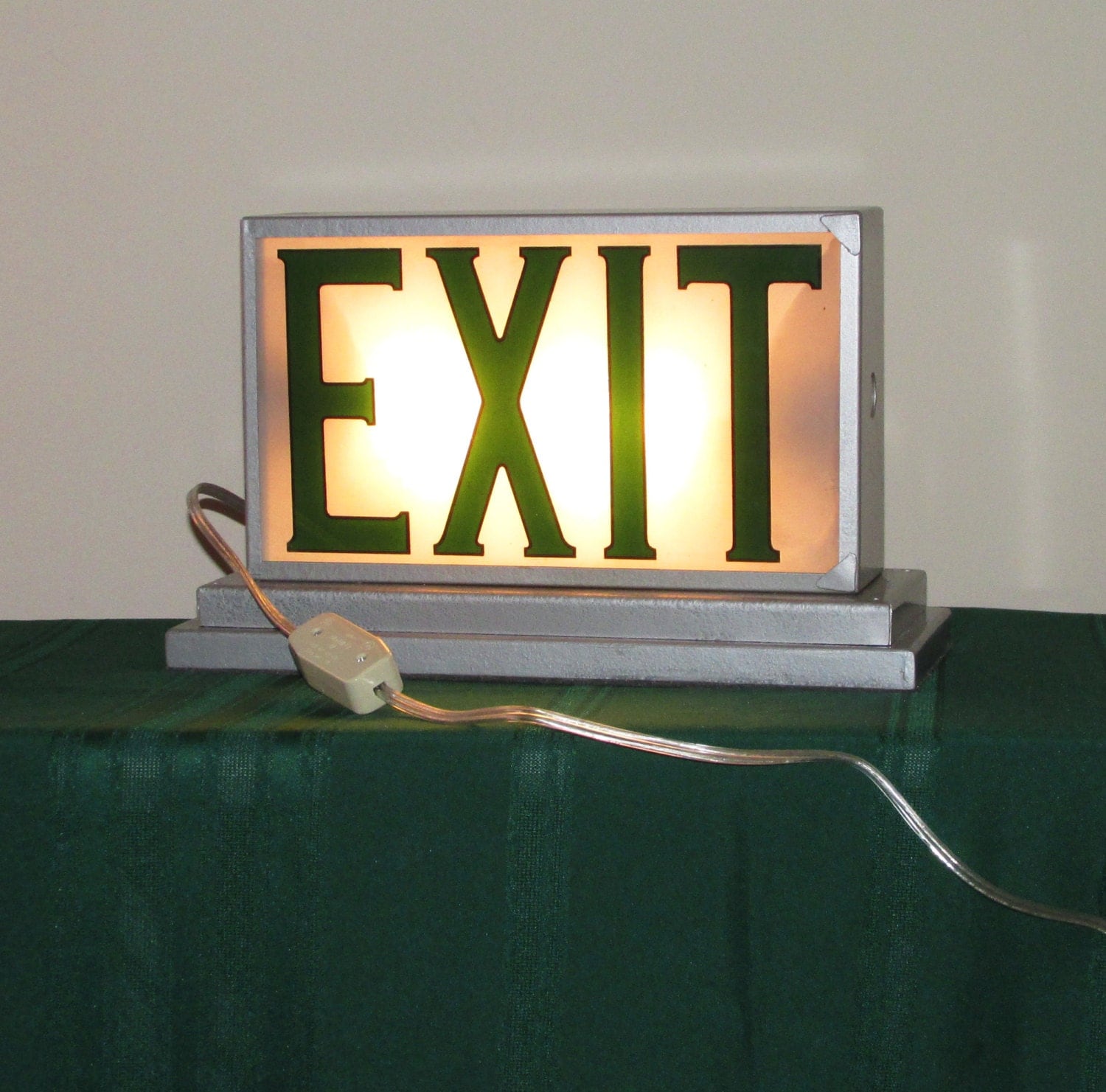 EXIT sign 1940s Glass fully restored for shelf display.