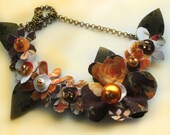 Autumn Necklace, Fall Colours Jewellery, Brown, Orange and Gold Fabric Flower Statement Jewelry