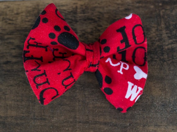 items similar to dog bow tie red with woof pattern handmade dog collar