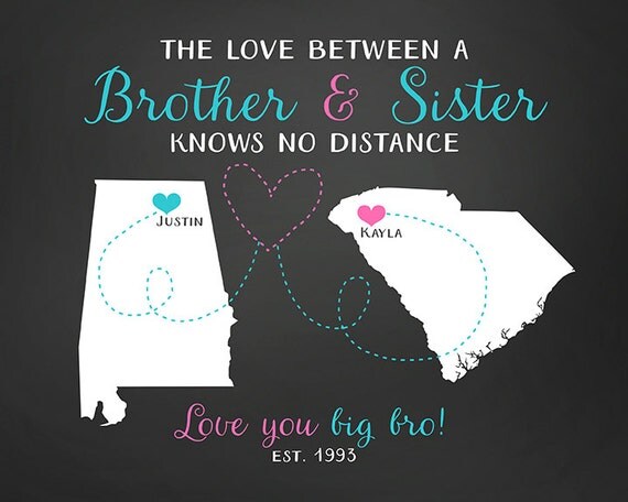 Gift for Brother Sister Long Distance Maps Birthday Gift for