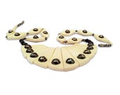 Vintage Tribal Necklace - White Tribal Necklace - Black Diamond Necklace - Piano Key Necklace - Black Bead Insert Necklace - 1960s Necklace