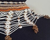 Tylophora Indica...Beaded Crochet Necklace,Beige Brown Orange Collar Necklace, Beadwork Necklace,Handmade Necklaces