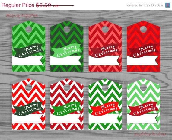 ON SALE 70 % OFF Merry Christmas, thank you, chevron, hang gift tag, text over bunting, Christmas colors, printable, digital paper goods, in Il_570xn