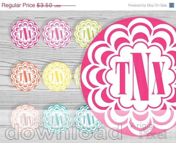 Spring SALE 50 % OFF TNX printable round tag, thanks circle, doily flower, summer colors, 2 and half in party round tag, blank 6 in circles Il_570xn