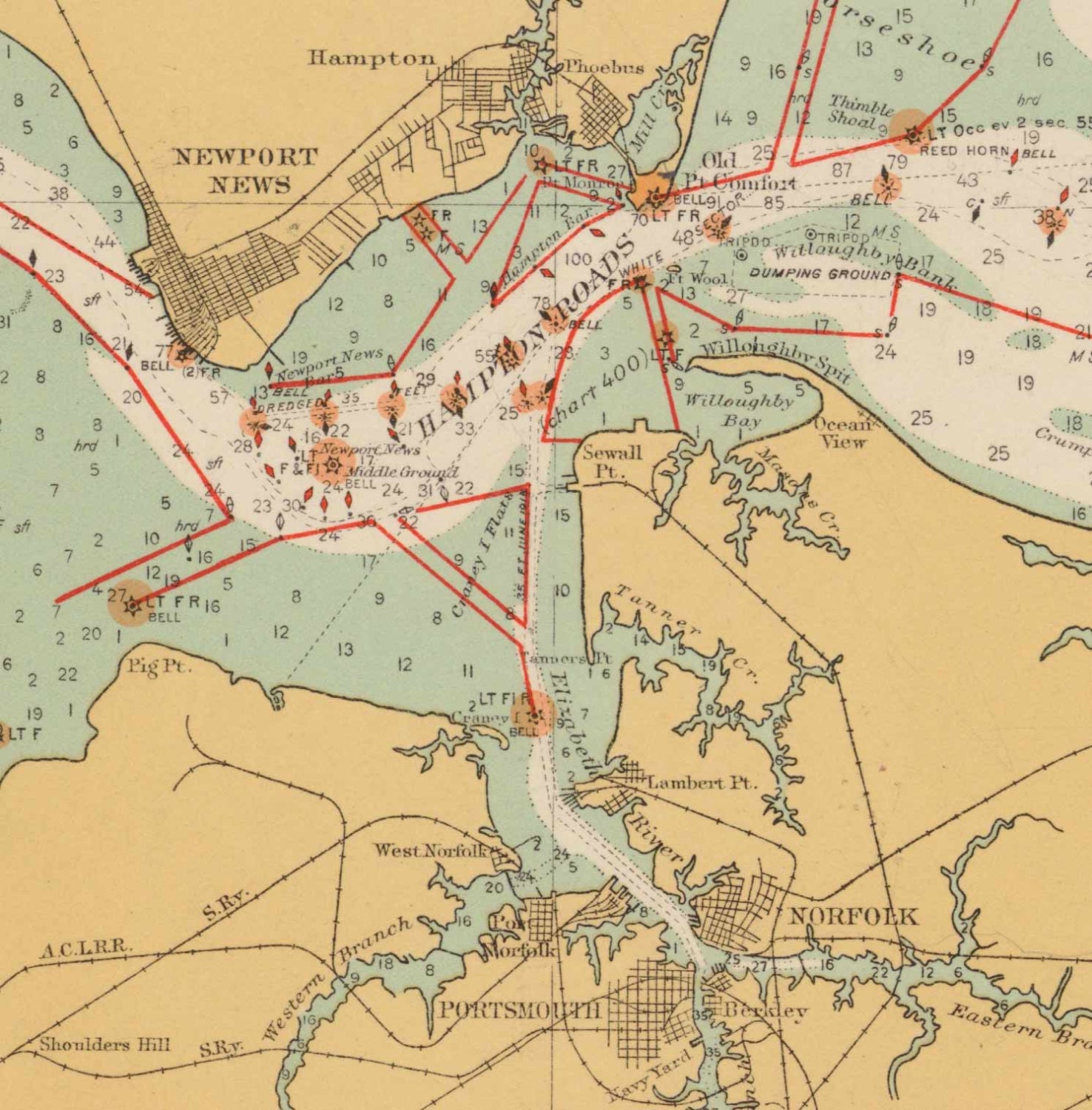 Chesapeake Bay Southern Part 1916 Nautical Map Reprint AC