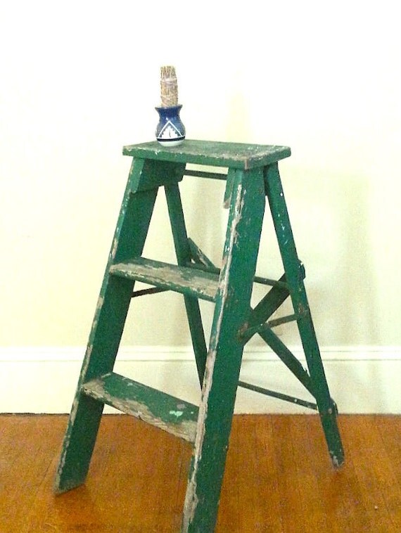Green Step Ladder Naturally distressed by