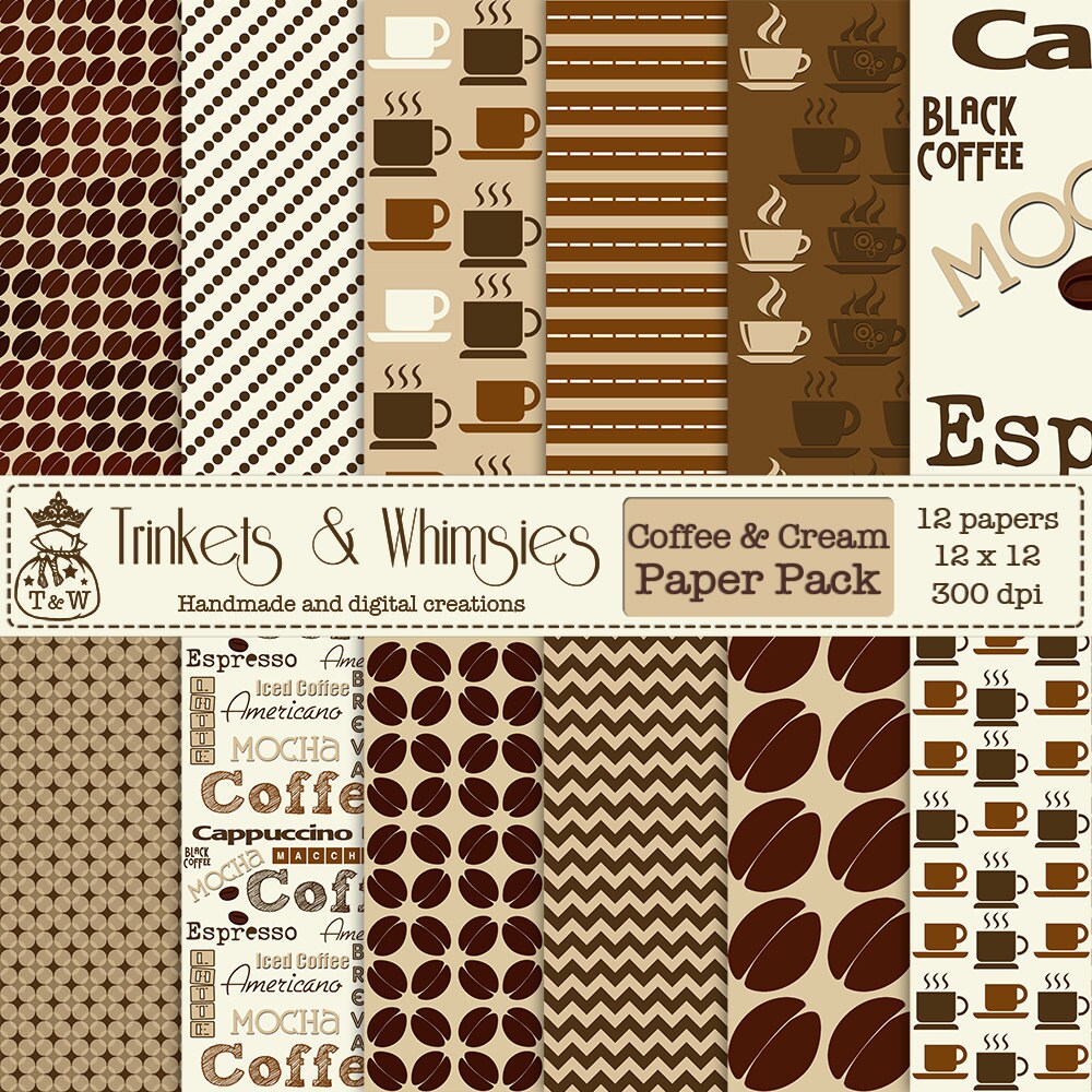 Coffee and Cream Digital Scrapbook Papers Instant Download