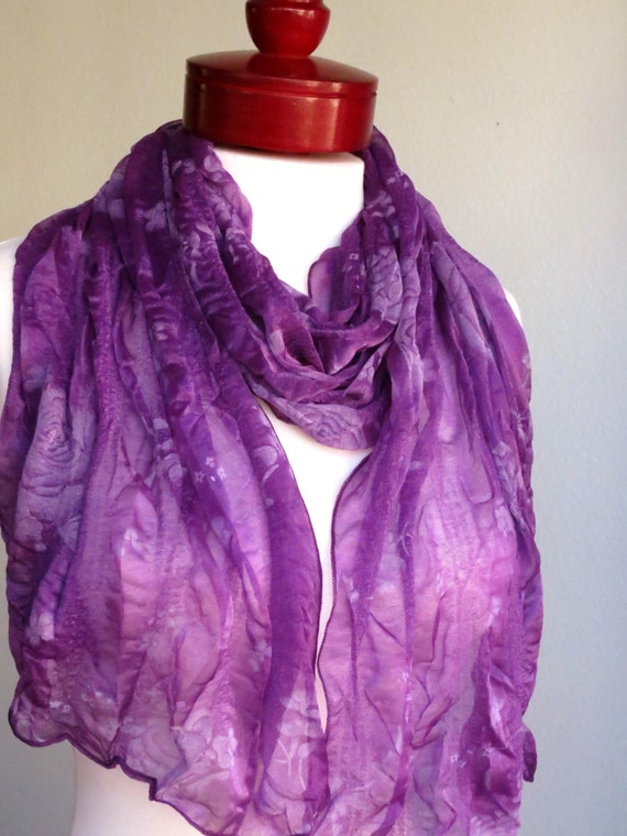 SALE Purple Flower Print Woman Scarf Accessories Fancy Neck