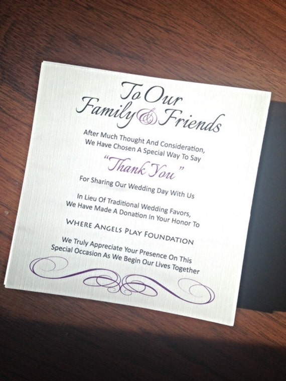 Wedding Favor Donation Card In Lieu of Favors