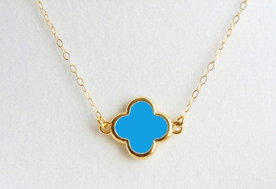 Clover Pendant Necklace Turquoise by InlandFashion on Etsy