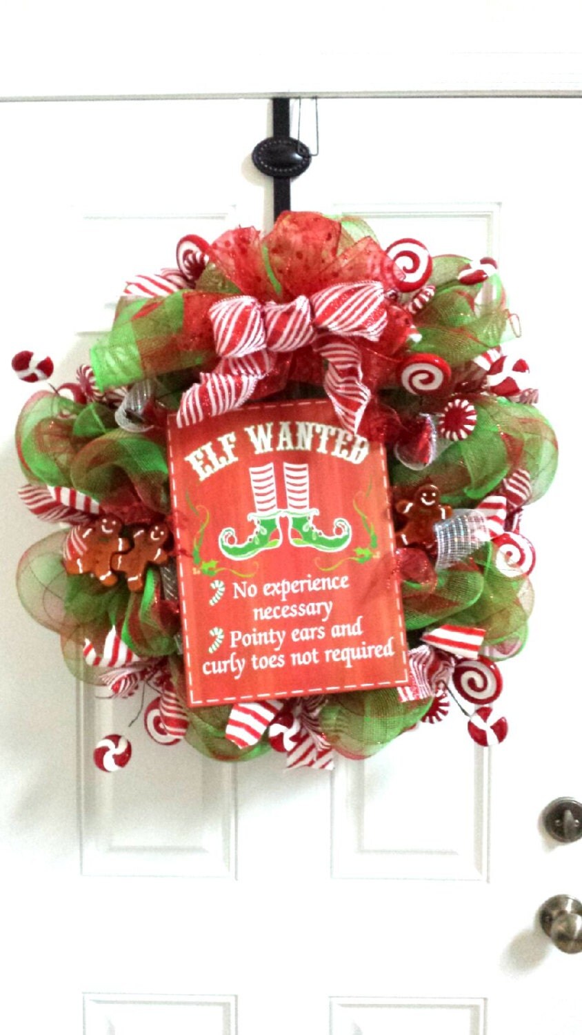 Christmas Red and Lime Green Peppermint Deco Mesh Wreath