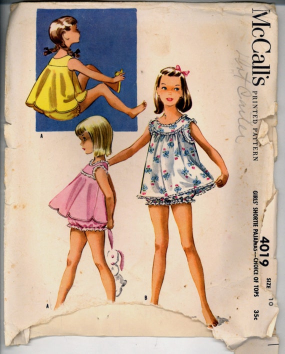 1950s Girls Shortie Pajamas Baby Dolls Panties McCalls 4019