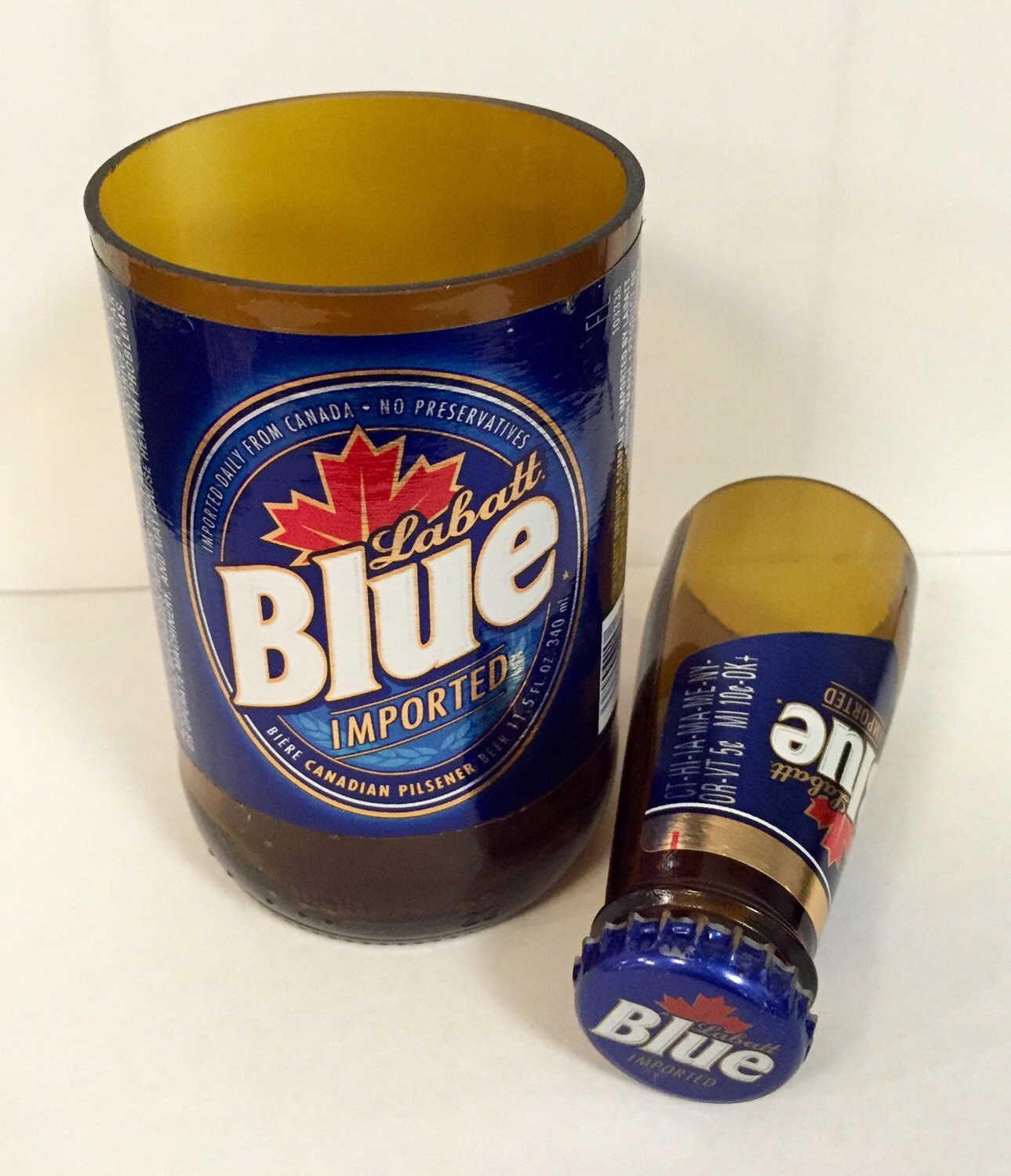Labatt Blue Beer Bottle Shot Glass Chaser Set. Recycled Glass