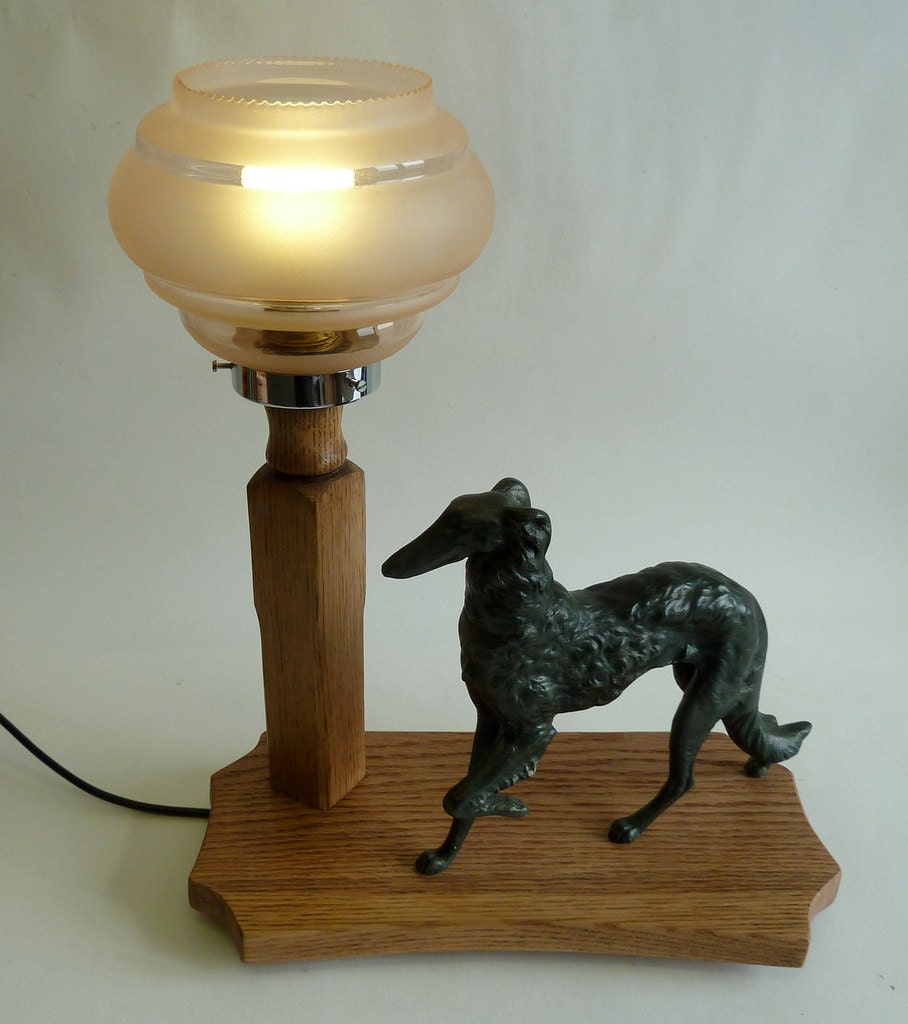 art deco lamp with greyhound