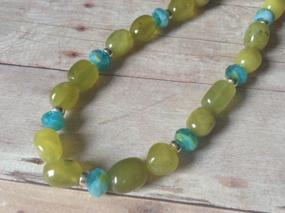 Olive Jade and Peruvian Opal Crystal by WoodstockJewelryCo on Etsy