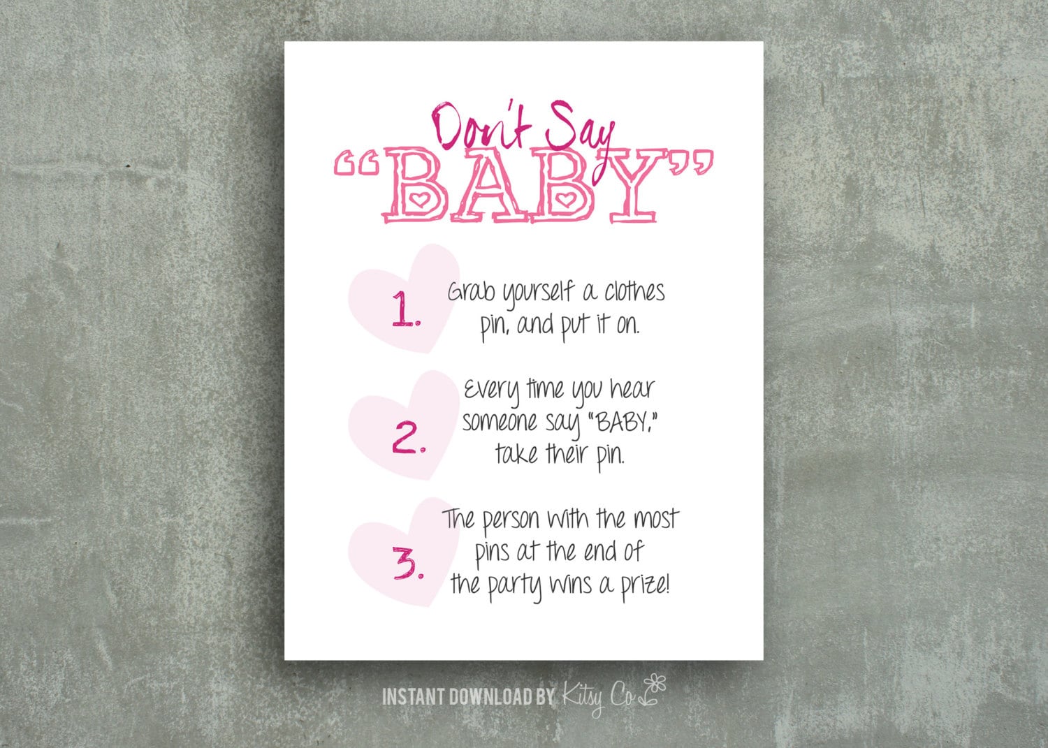 931 New baby shower game don't say baby 209 Don't Say Baby Game Baby Shower Printable Pink by KitsyCo 