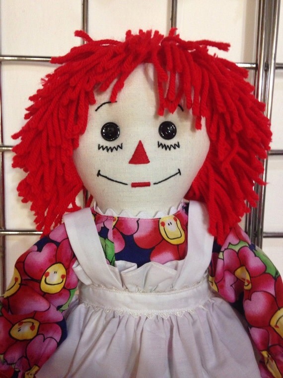 Items similar to 20 inch Handmade Raggedy Ann Doll/Red Hair, Happy Face ...