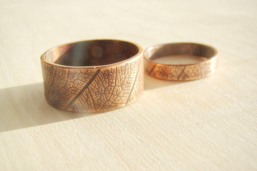 Matching couple jewelry His and her ring set rustic hammered