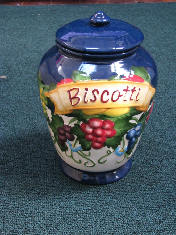 Nonni Blue with fruit biscotti jar by RLittleSecrets4U2 on Etsy