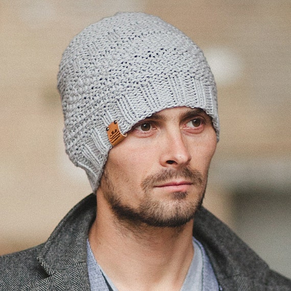 Men's Knit Hat / Grey Winter Hat / Knitted Men's