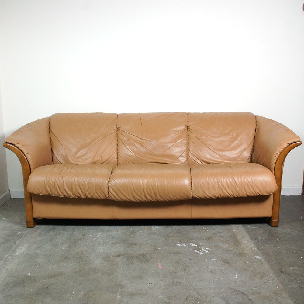 SALE Ekornes Leather & Teak Sofa / Danish Contemporary by SPUNKvtg