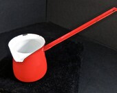 RED Metal Enamel Butter Warmer Turkish Coffee Pot Syrup Warmer Porcelain Enamel Polalnd-Epsteam