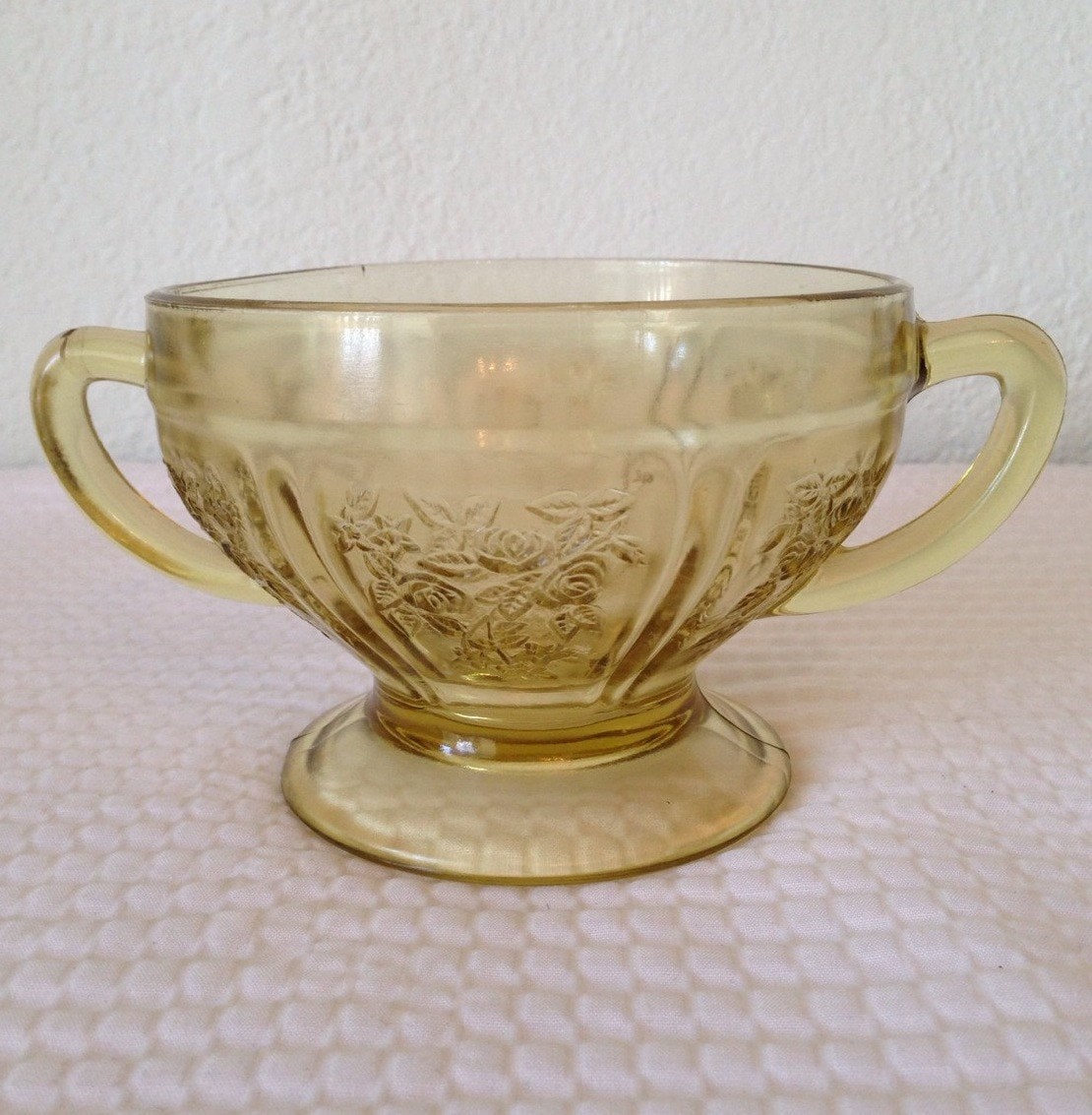 Yellow Depression Glass Cabbage Rose Pattern by ...