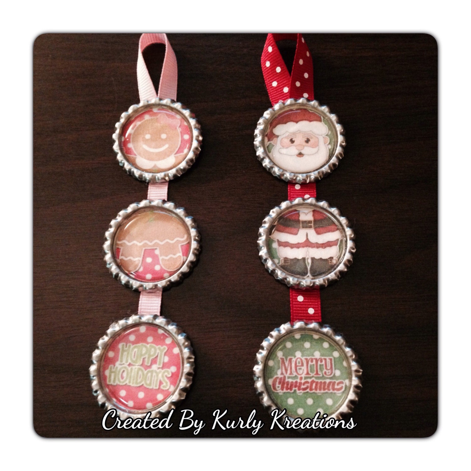 holiday bottle cap ornaments by mykurlykreations on etsy holiday bottle cap ornaments by mykurlykreations on etsy