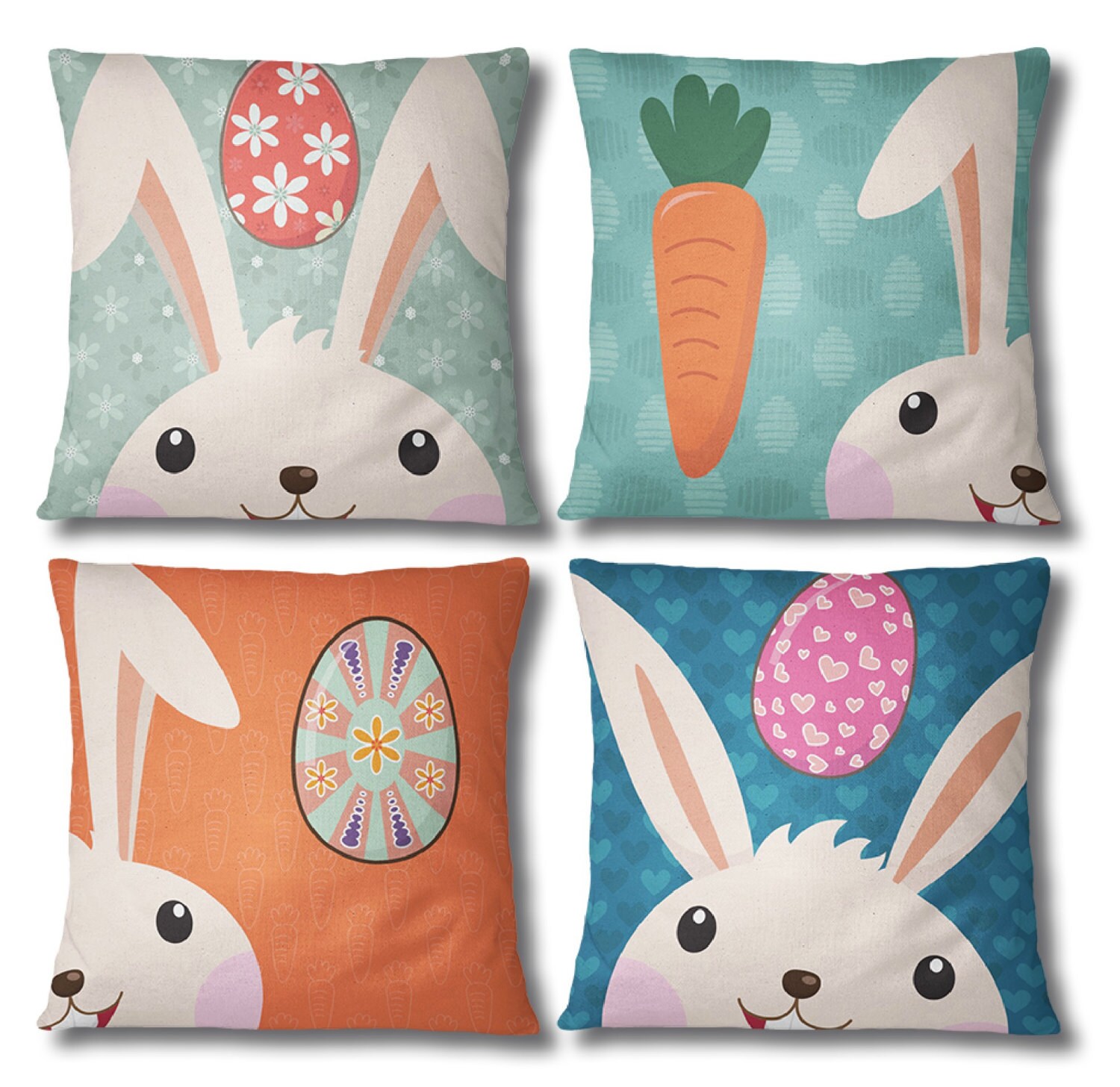 Set of 4 Adorable Easter Pillows Easter Decorations by InkandRags