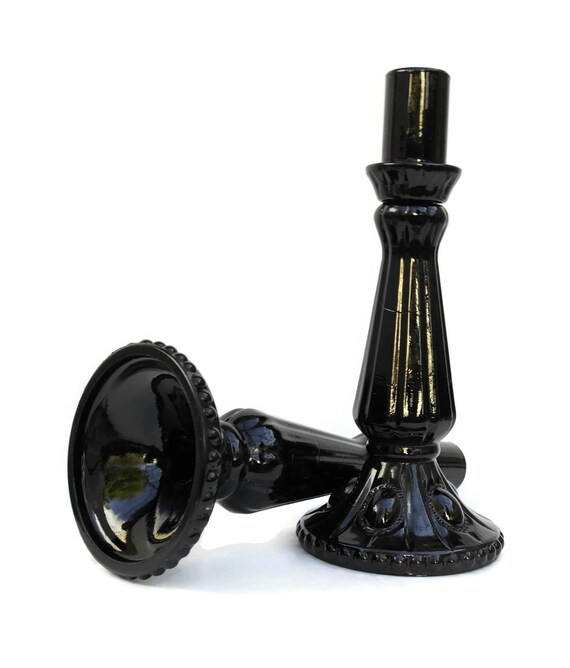 Black Milk Glass Candle Holders. French Black Opaline