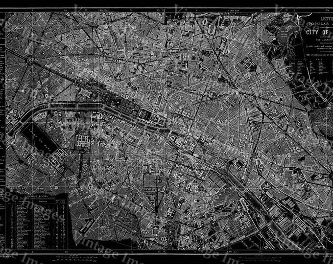 Giant 1883 Historic Paris Map Black and White map Antique Restoration Hardware Style wall Map Fine art Print Poster old map of Paris