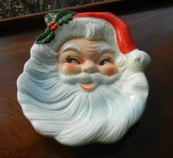 Vintage Santa Face Ceramic Christmas Glitter Decoration Candy