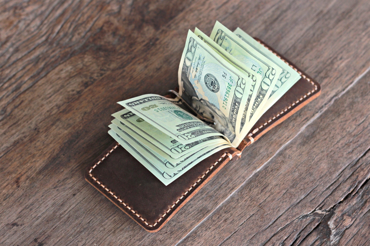 Leather Money Clip Wallet Handmade Rustic Signature by JooJoobs
