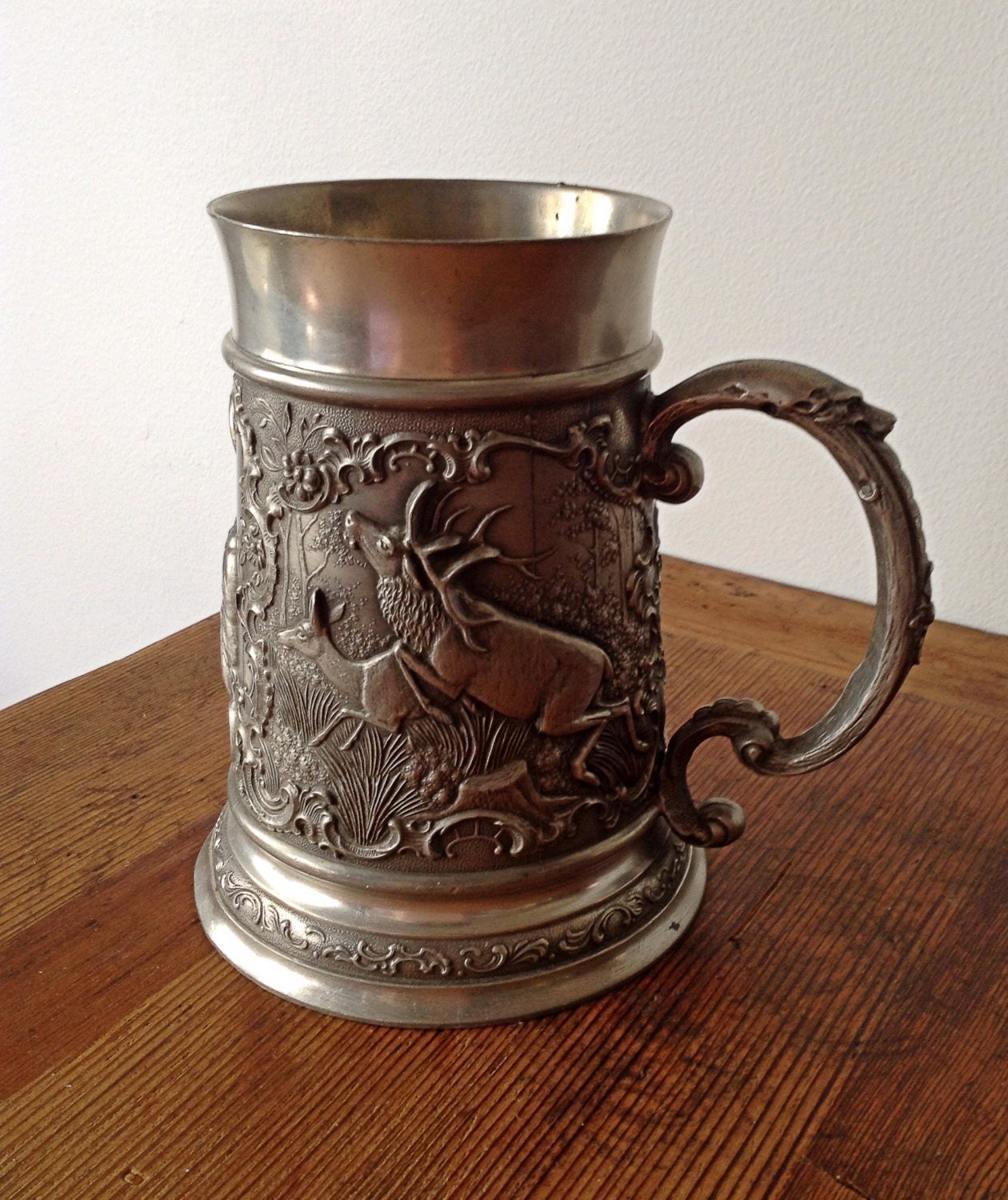 Vintage German Hunting Pewter Beer Stein by RustVintageStore