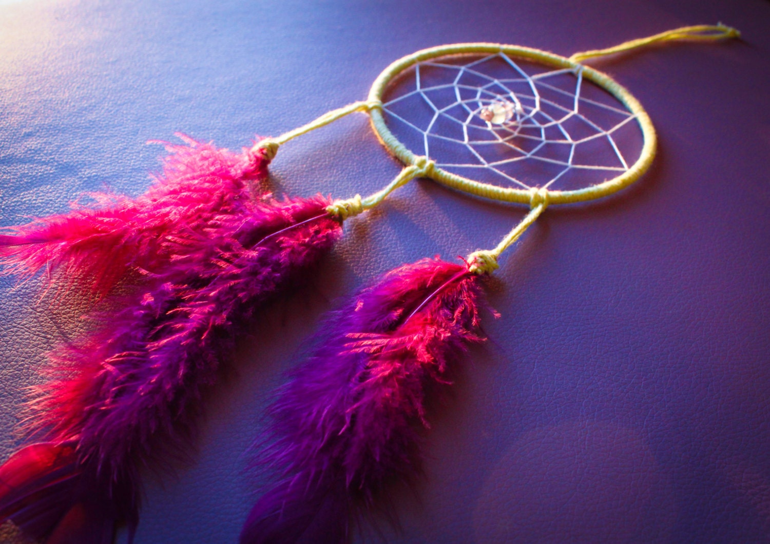 Green and Purple Sweet Dreams Dream Catcher With Crystal
