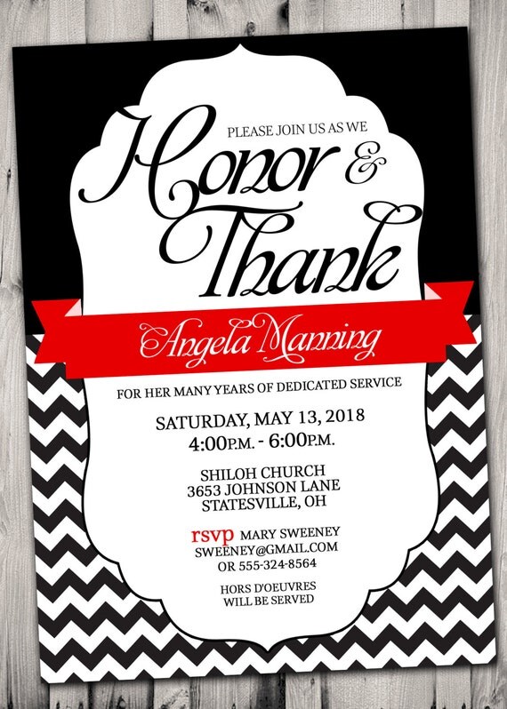 MINISTRY APPRECIATION Invitation Red And Black Or Pick Any Color Accent 
